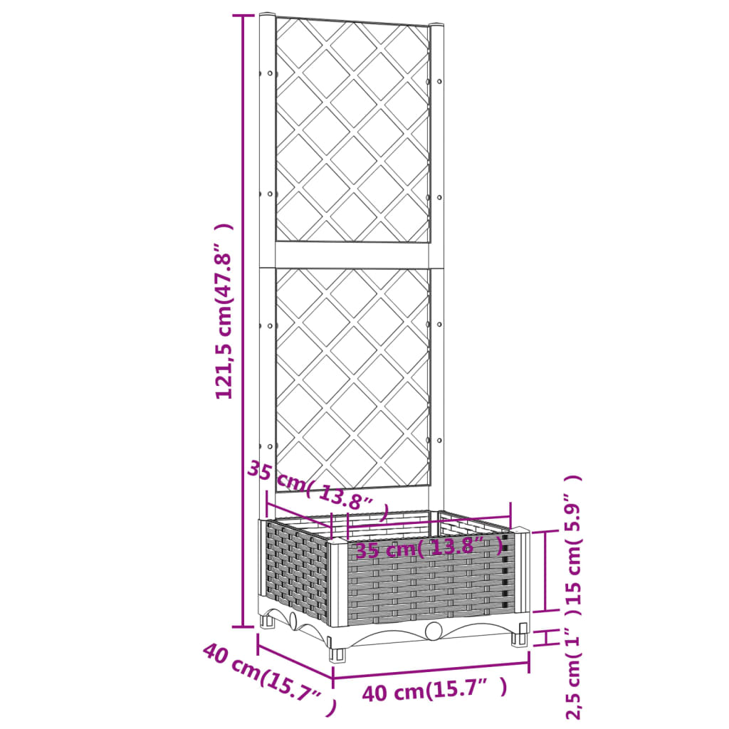 Plantekasse med espalier lysegrå 40x40x121,5 cm PP