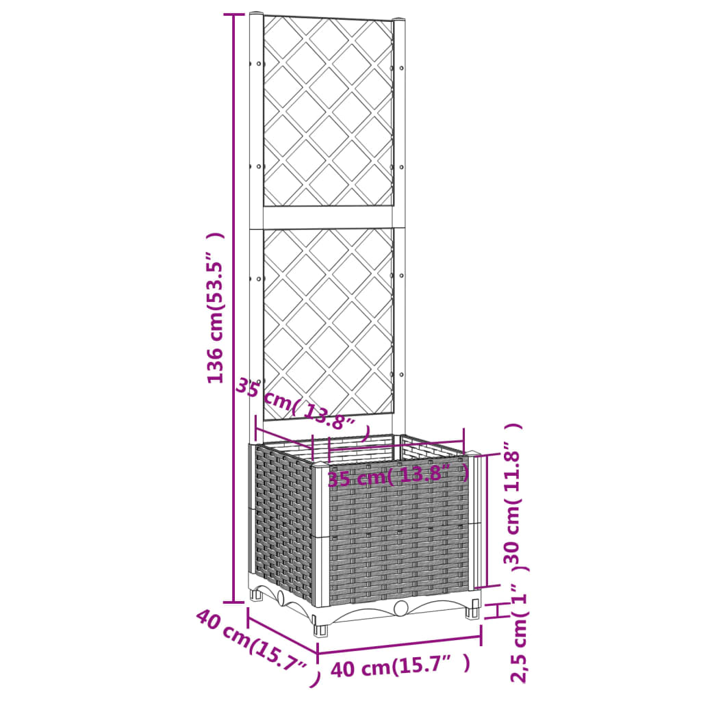Plantekasse med espalier lysegrå 40x40x136 cm PP