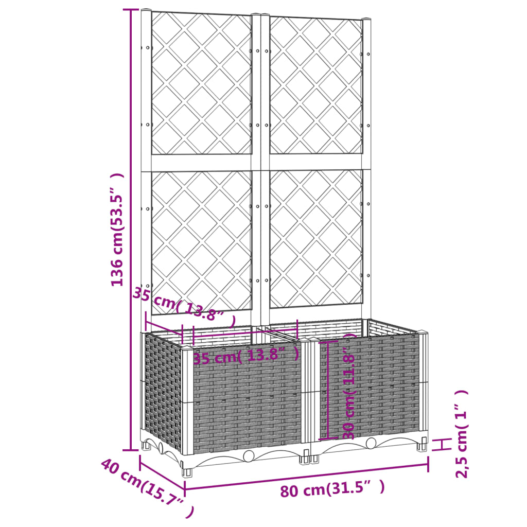 Plantekasse med espalier hvit 80x40x136 cm PP