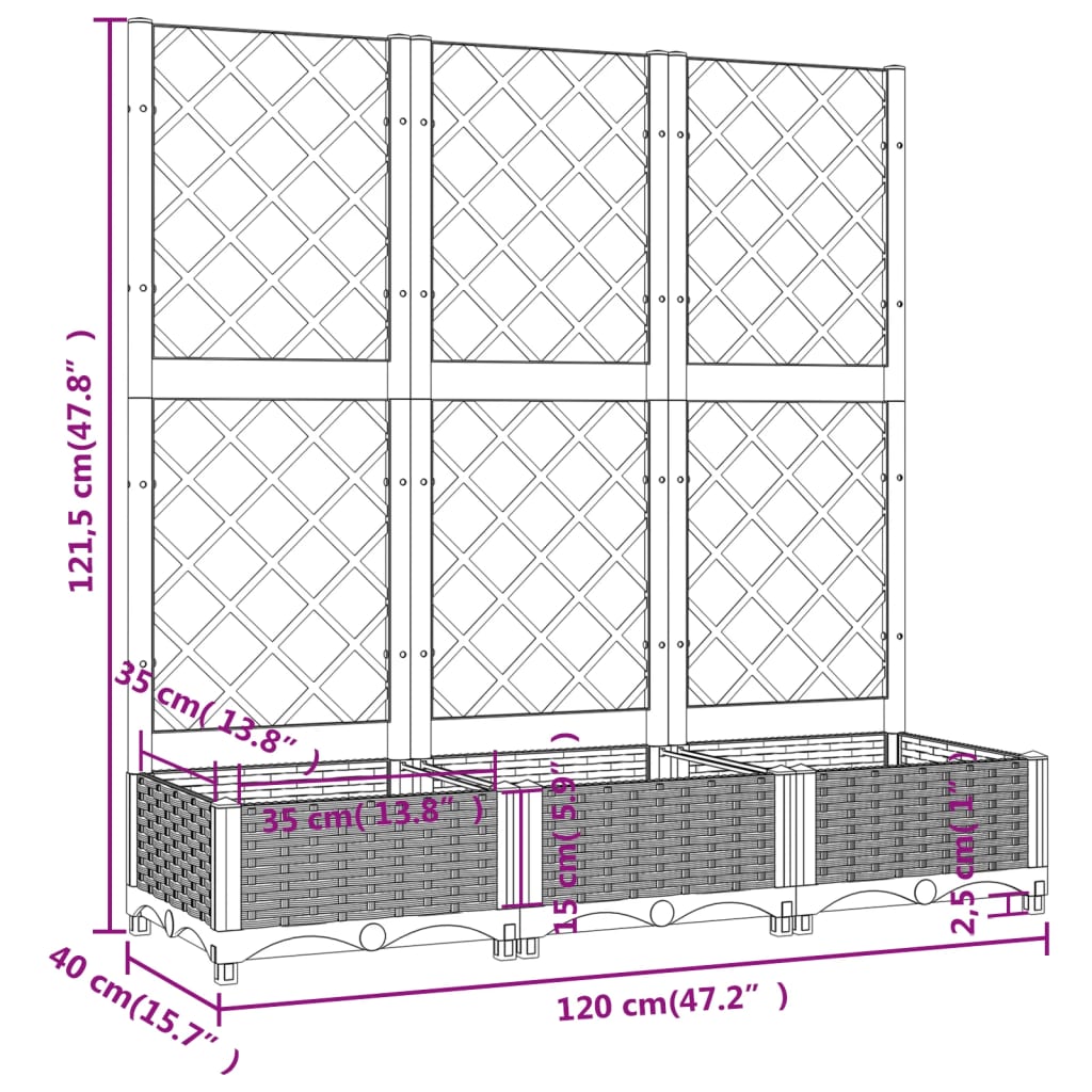 Hagepotte med espalier hvit 120x40x121,5 cm PP