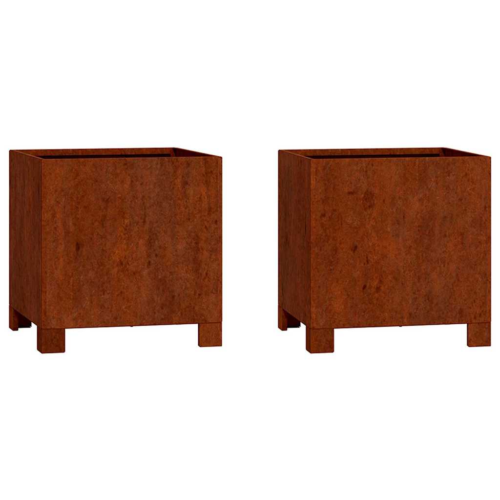 Plantekasser med ben 2 stk rust 30x30x30 cm cortenstål