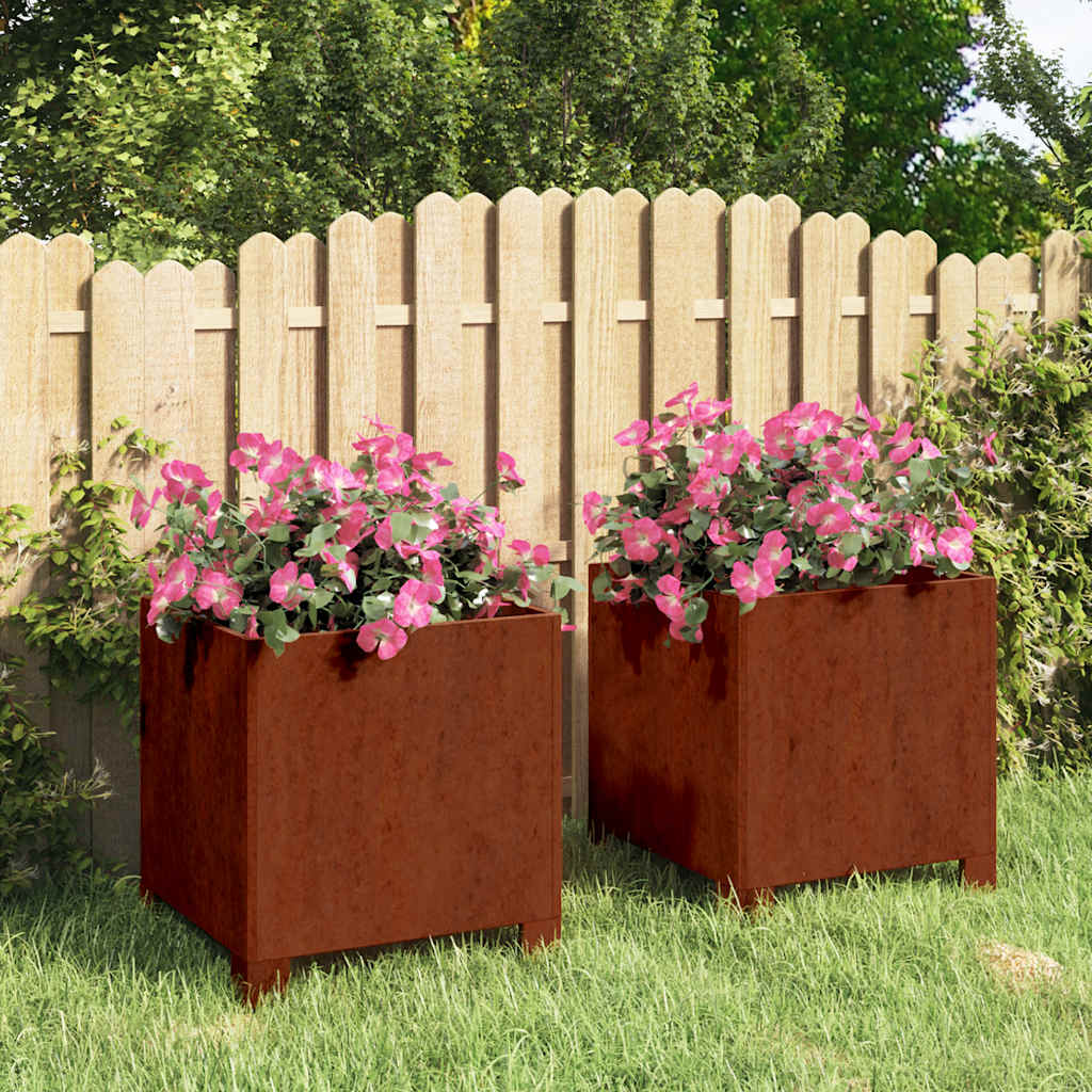 Plantekasser med ben 2 stk rust 30x30x30 cm cortenstål