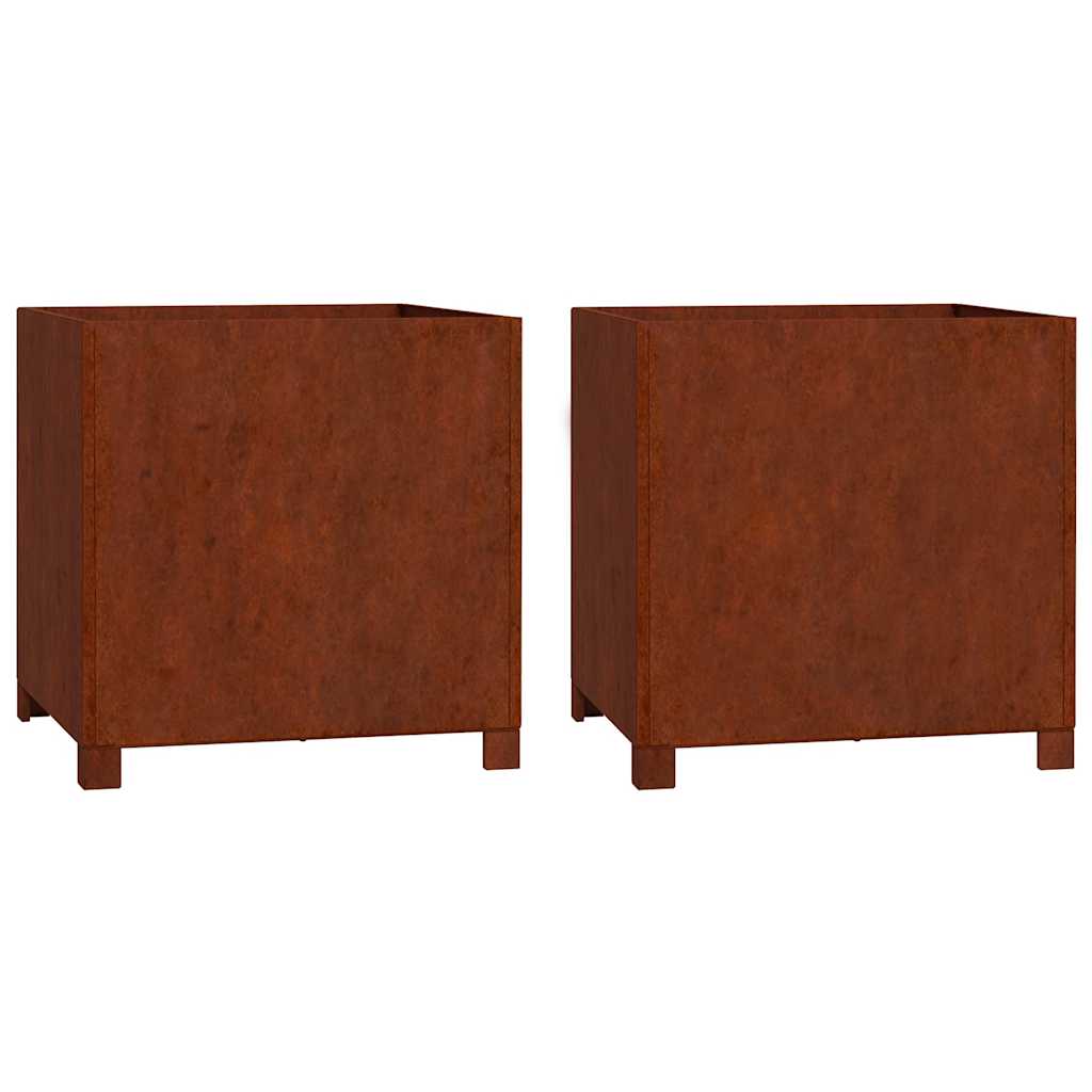 Plantekasser med ben 2 stk rust 50x50x50 cm cortenstål