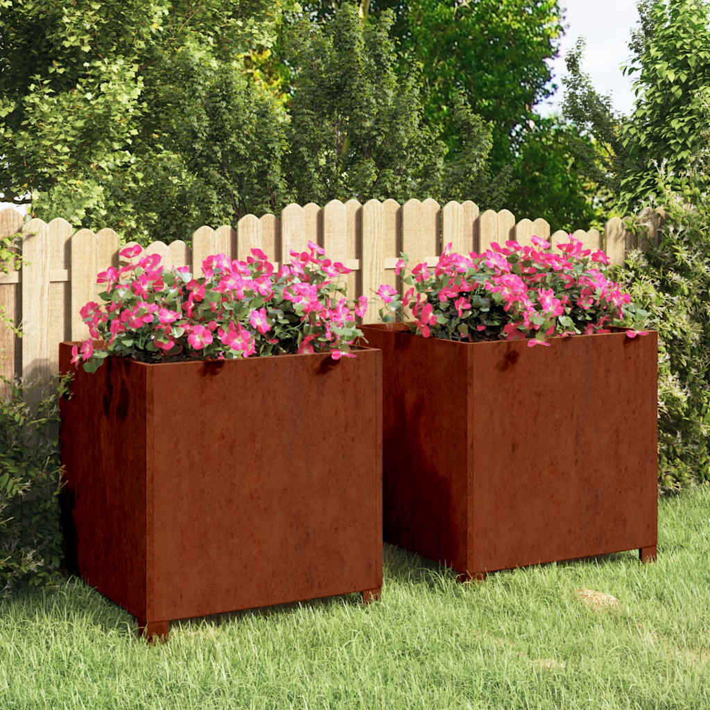 Plantekasser med ben 2 stk rust 50x50x50 cm cortenstål