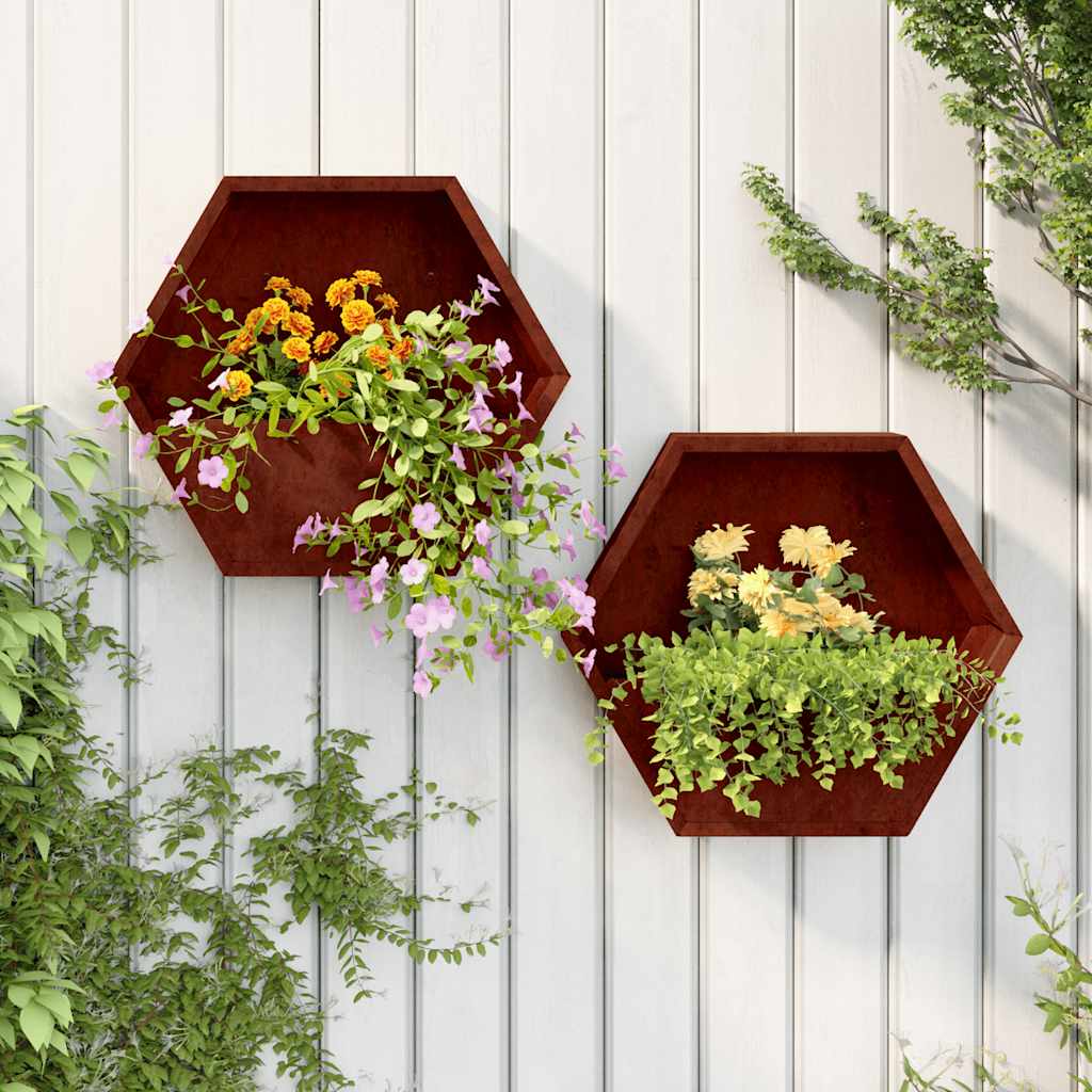 Vegghengte plantekasser 2 stk rust 46x10x40 cm cortenstål