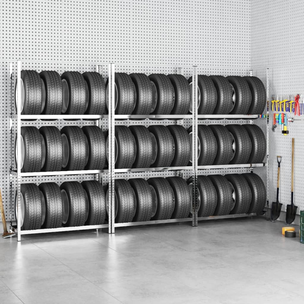 Dekkstativer 3 lag 3 stk sølv 110x40x200 cm stål