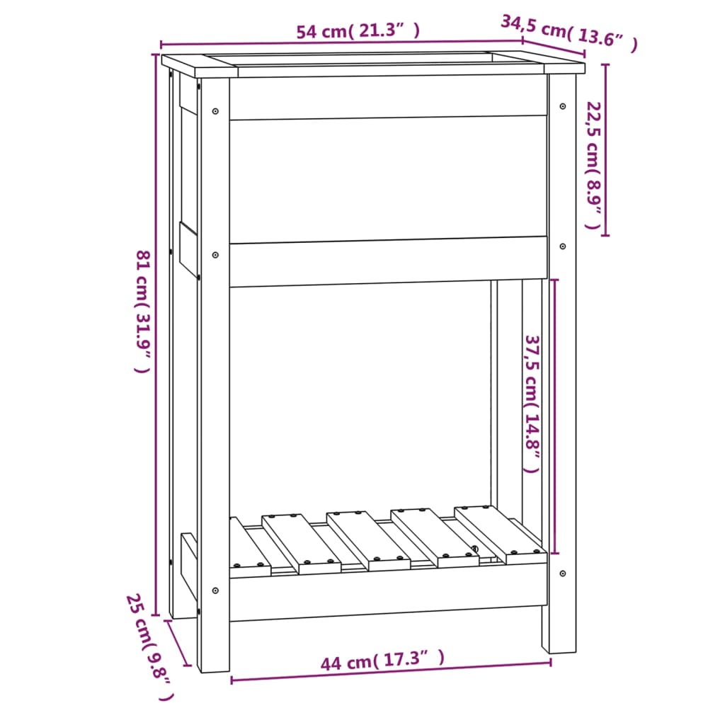Plantekasse med hylle hvid 54x34,5x81 cm heltre furu