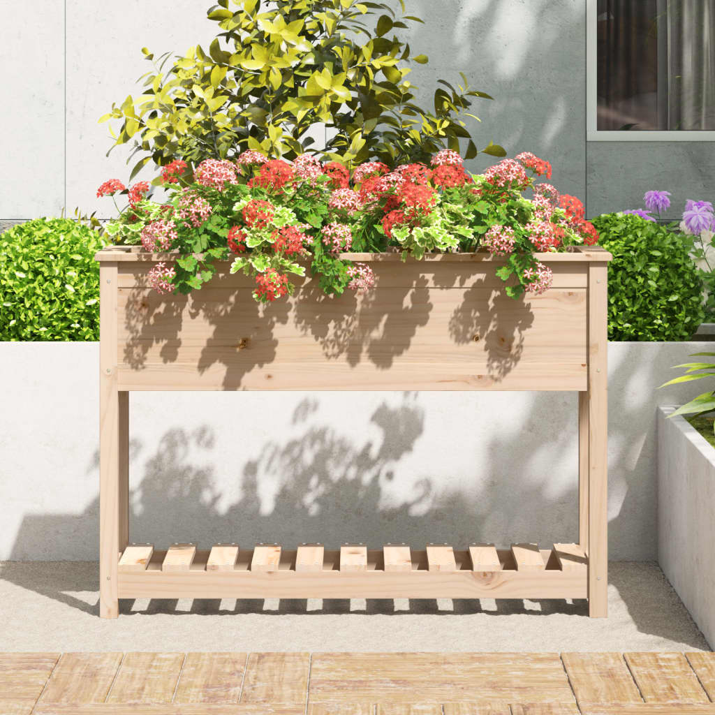 Plantekasse med hylle 111,5x34,5x81 cm heltre furu