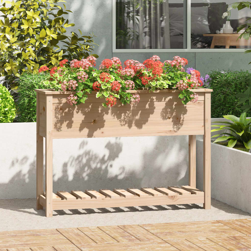 Plantekasse med hylle 111,5x34,5x81 cm heltre furu