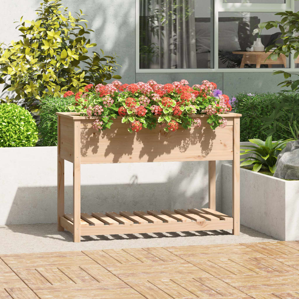 Plantekasse med hylle 111,5x54x81 cm heltre furu