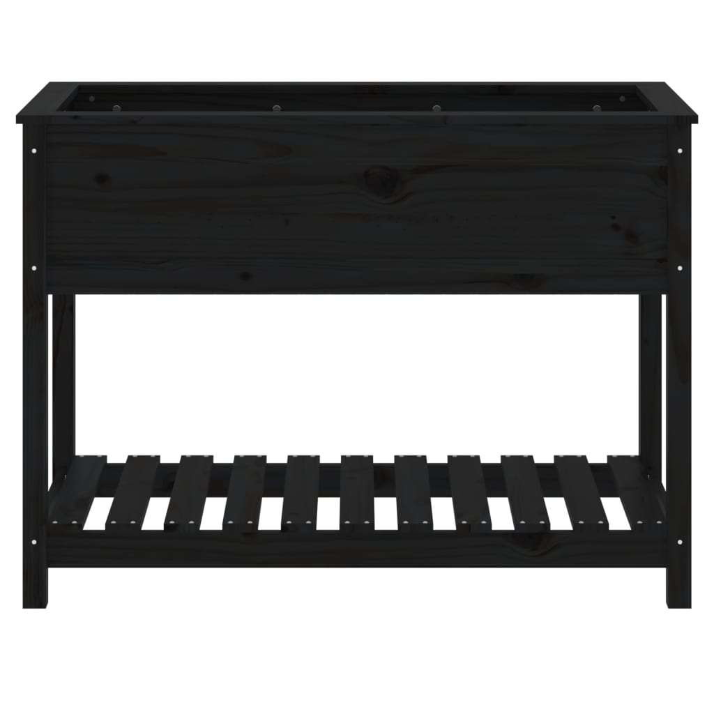 Plantekasse med hylle svart 111,5x54x81 cm heltre furu