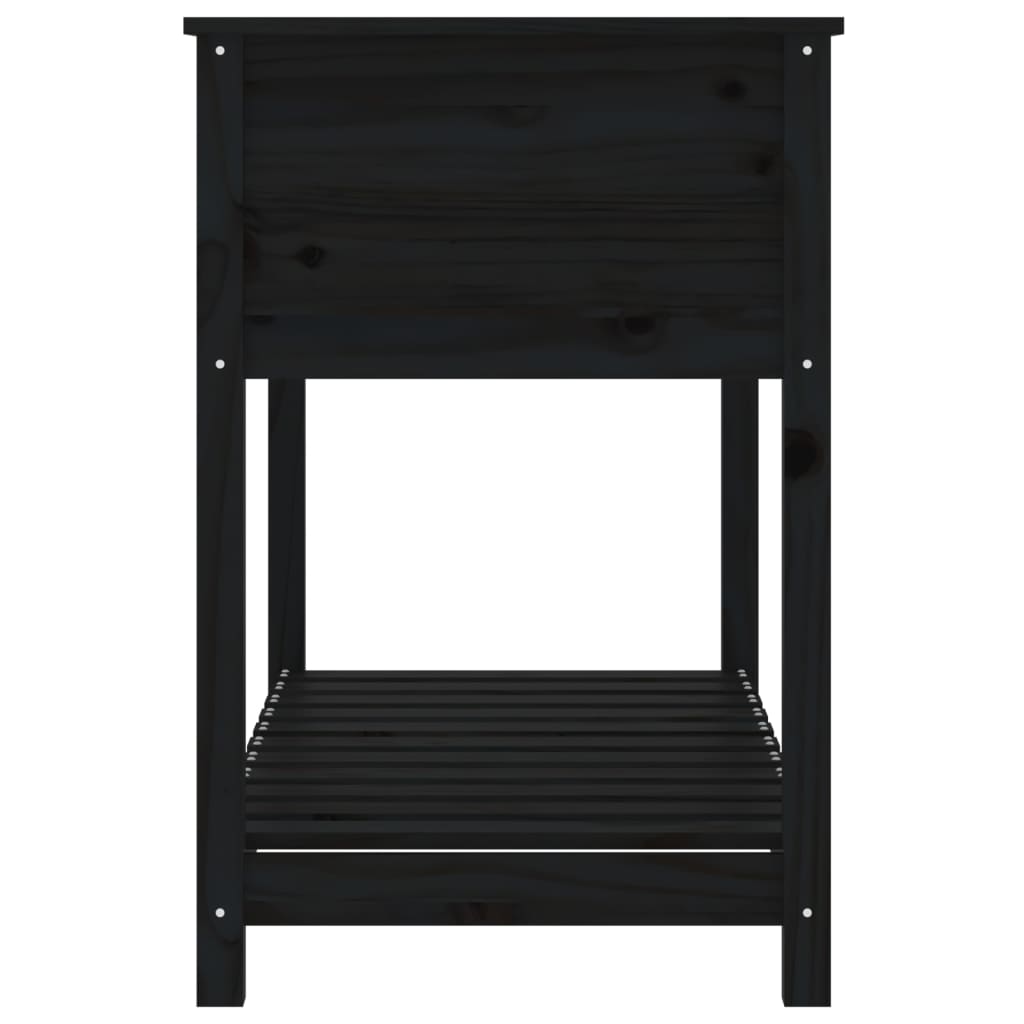Plantekasse med hylle svart 111,5x54x81 cm heltre furu