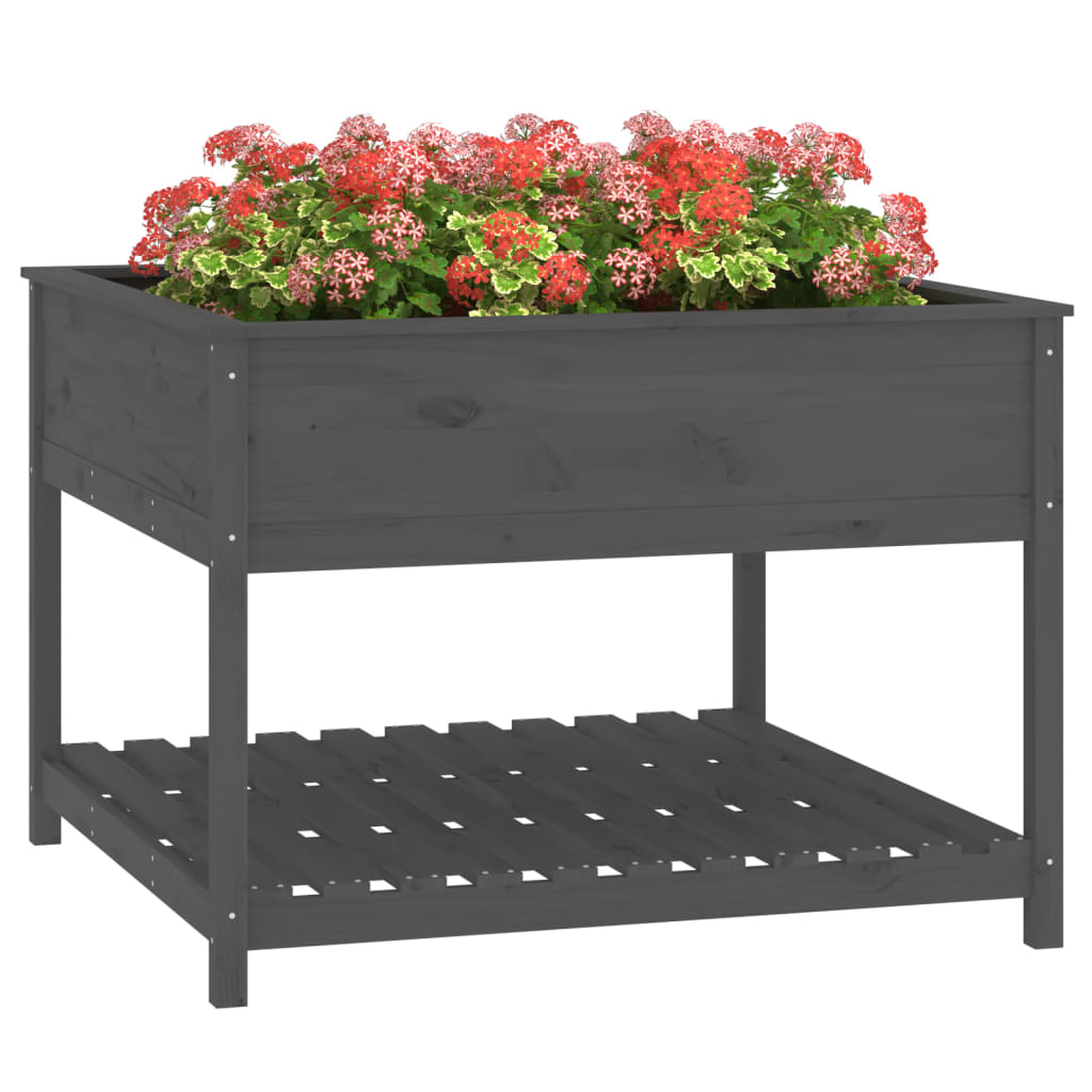 Plantekasse med hylle grå 111,5x111,5x81 cm heltre furu