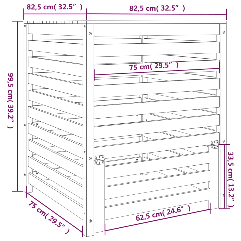 Kompostkasse hvid 82,5x82,5x99,5 cm heltre furu