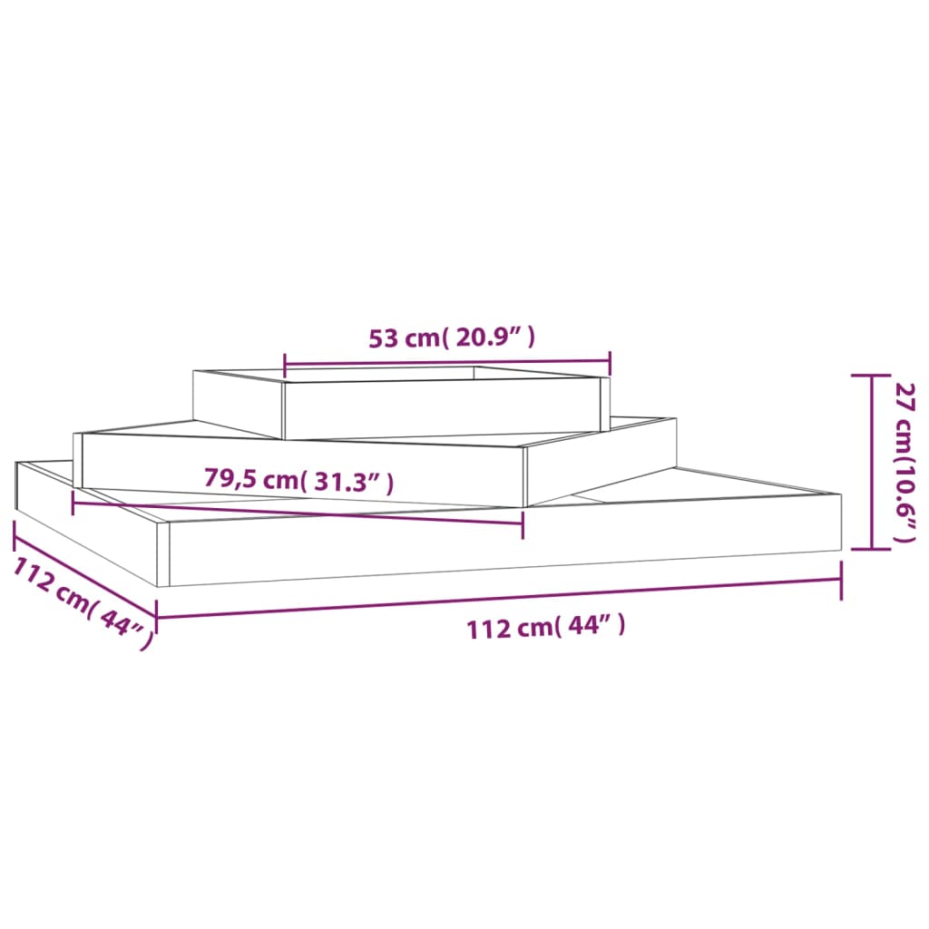 Plantekasse 112x112x27 cm heltre furu
