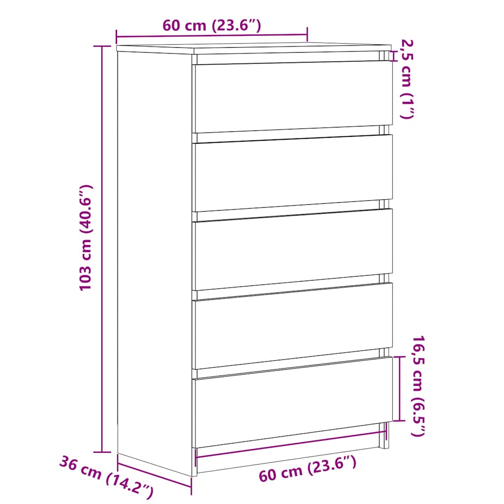 Kommode betonggrå 60x36x103 cm konstruert tre