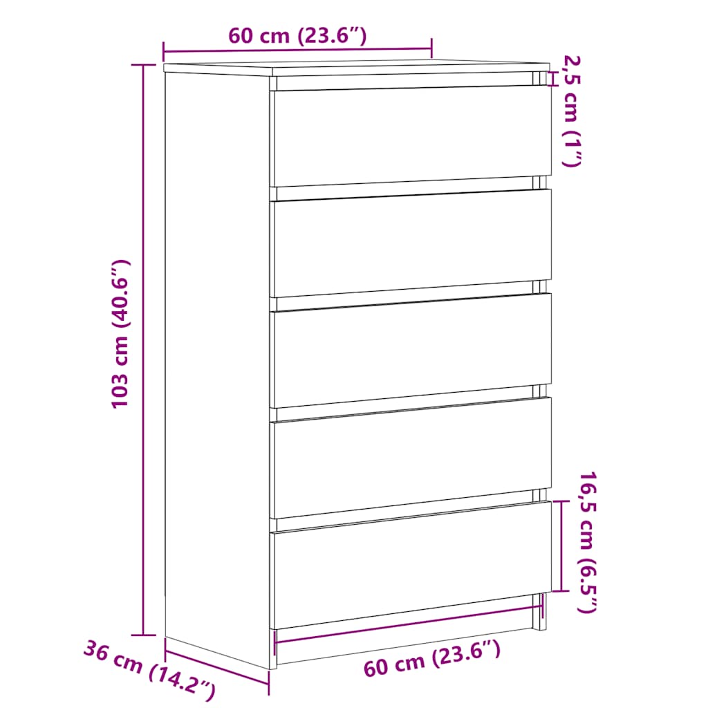 Kommode grå sonoma 60x36x103 cm konstruert tre