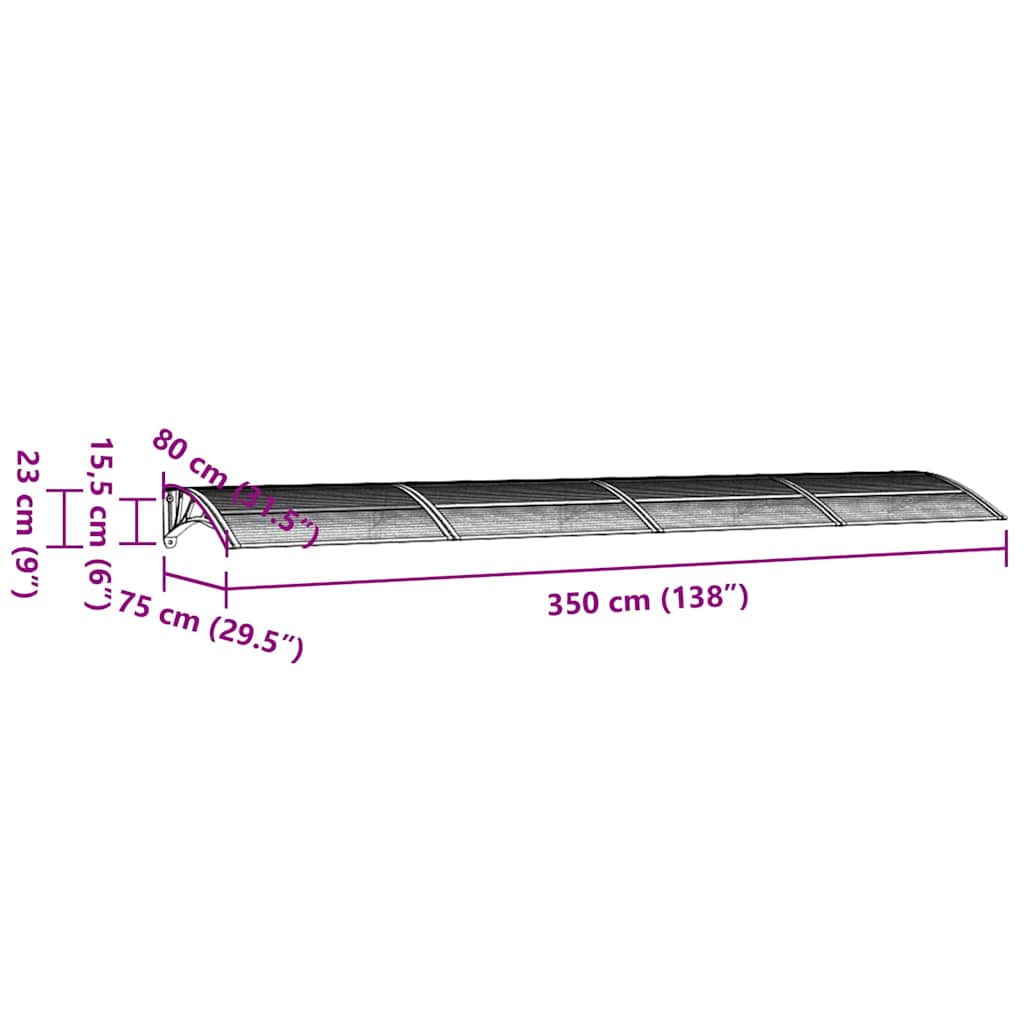 Skjermtak svart 350x75 cm polykarbonat