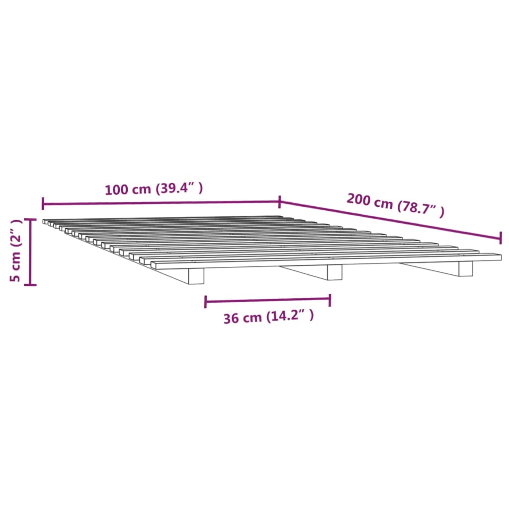 Sengeramme hvit 100x200 cm heltre furu