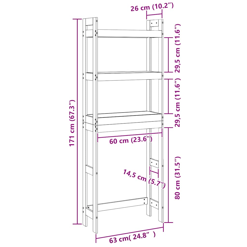 Baderomshylle 63x26x171 cm heltre furu