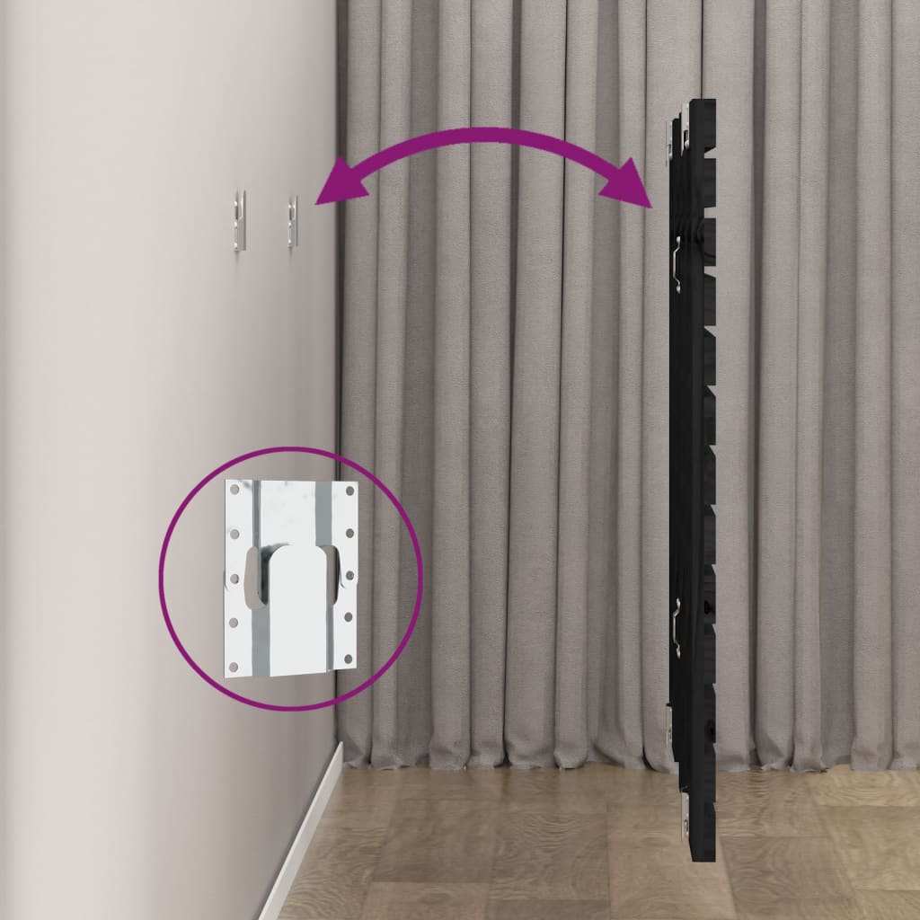 Veggmontert sengegavl svart 106x3x91,5 cm heltre furu