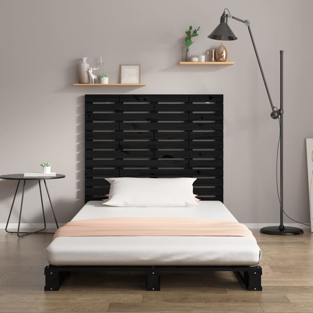 Veggmontert sengegavl svart 126x3x91,5 cm heltre furu