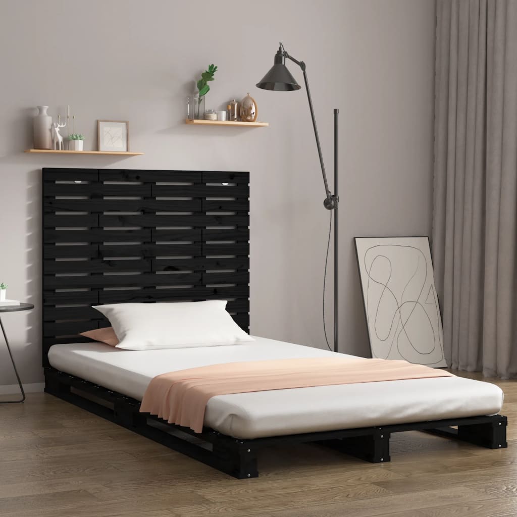 Veggmontert sengegavl svart 126x3x91,5 cm heltre furu