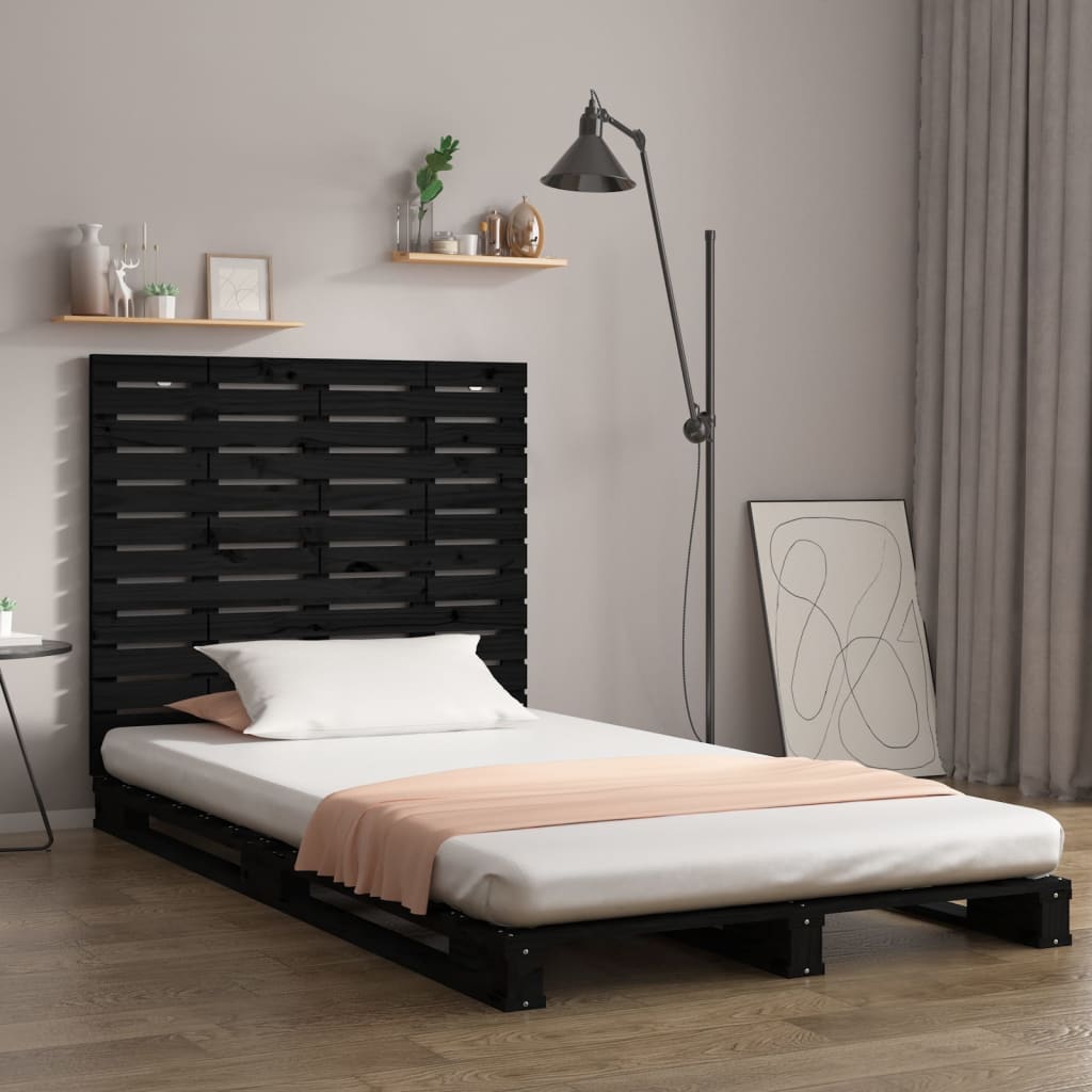 Veggmontert sengegavl svart 141x3x91,5 cm heltre furu