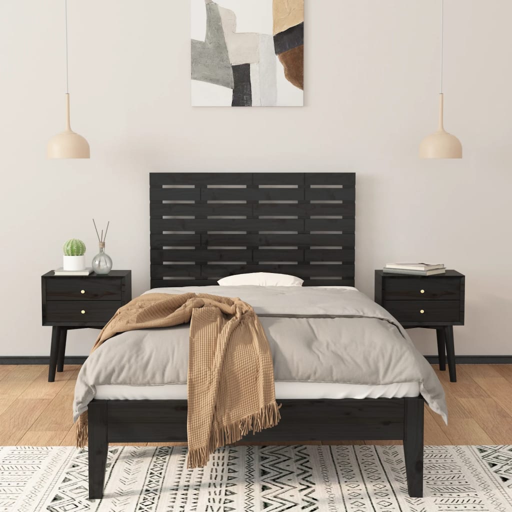 Veggmontert sengegavl svart 96x3x63 cm heltre furu