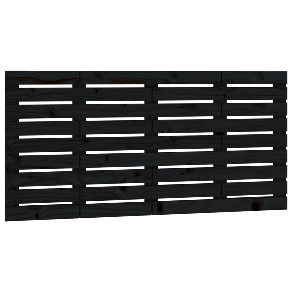 Veggmontert sengegavl svart 146x3x63 cm heltre furu