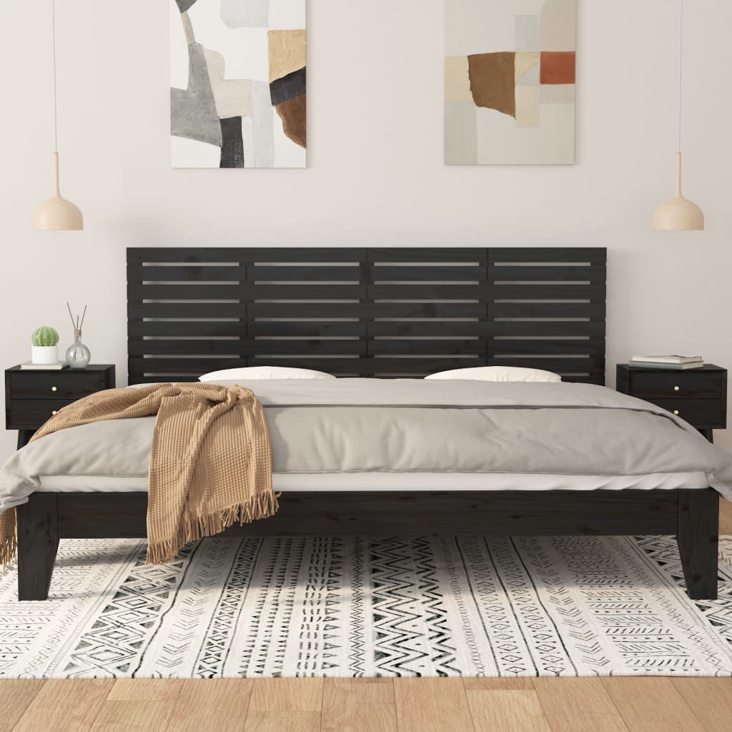 Veggmontert sengegavl svart 166x3x63 cm heltre furu