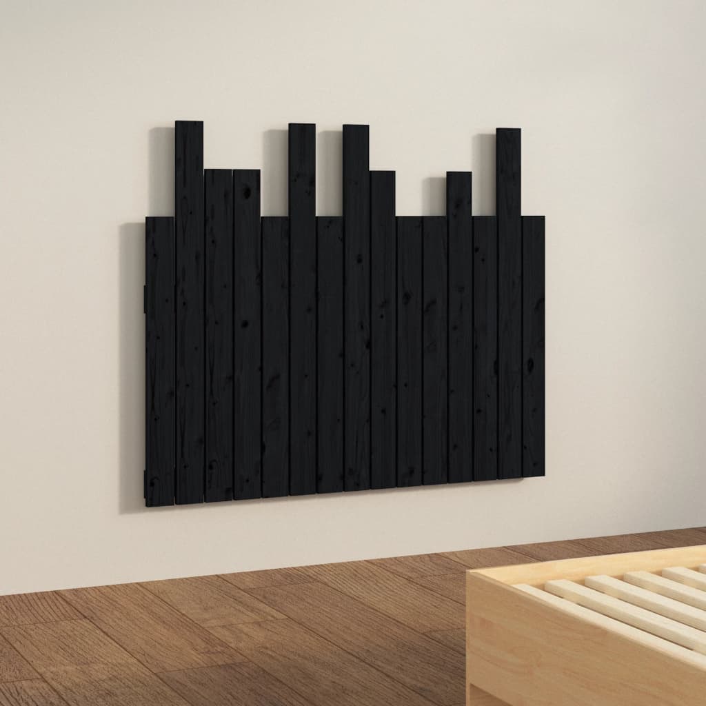 Veggmontert sengegavl svart 95,5x3x80 cm heltre furu