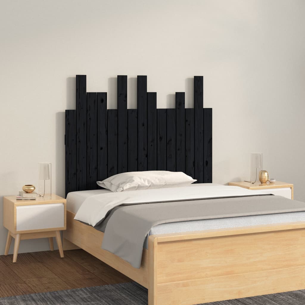 Veggmontert sengegavl svart 95,5x3x80 cm heltre furu