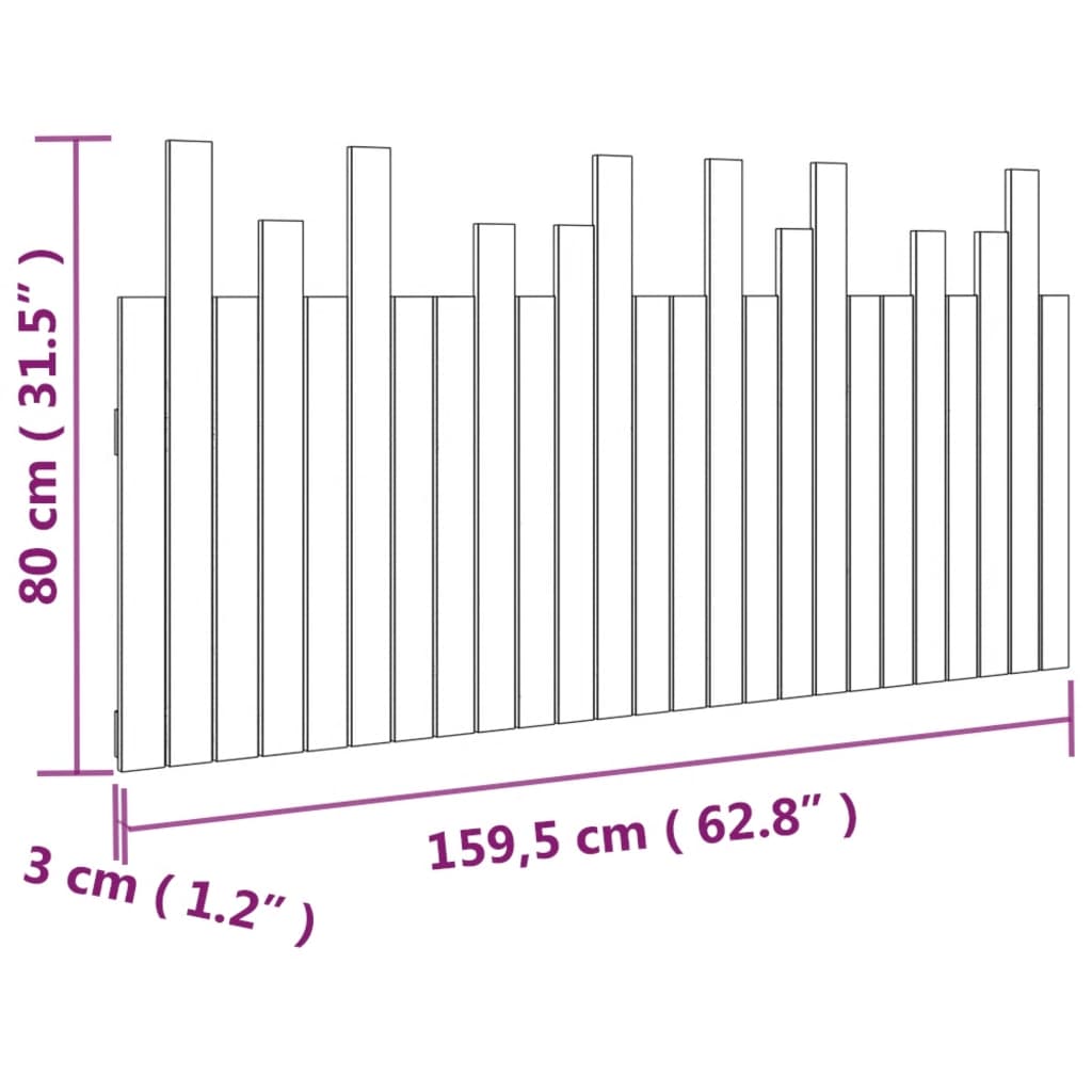 Veggmontert sengegavl hvit 159,5x3x80 cm heltre furu