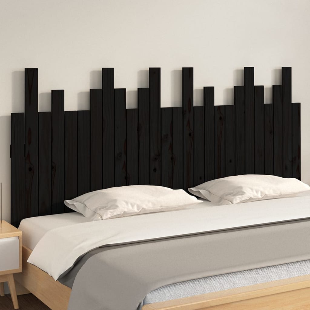 Veggmontert sengegavl svart 166x3x80 cm heltre furu