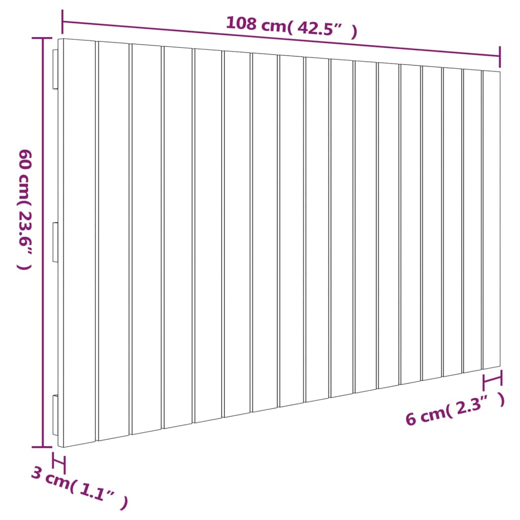 Veggmontert hodegavl 108x3x60 cm heltre furu