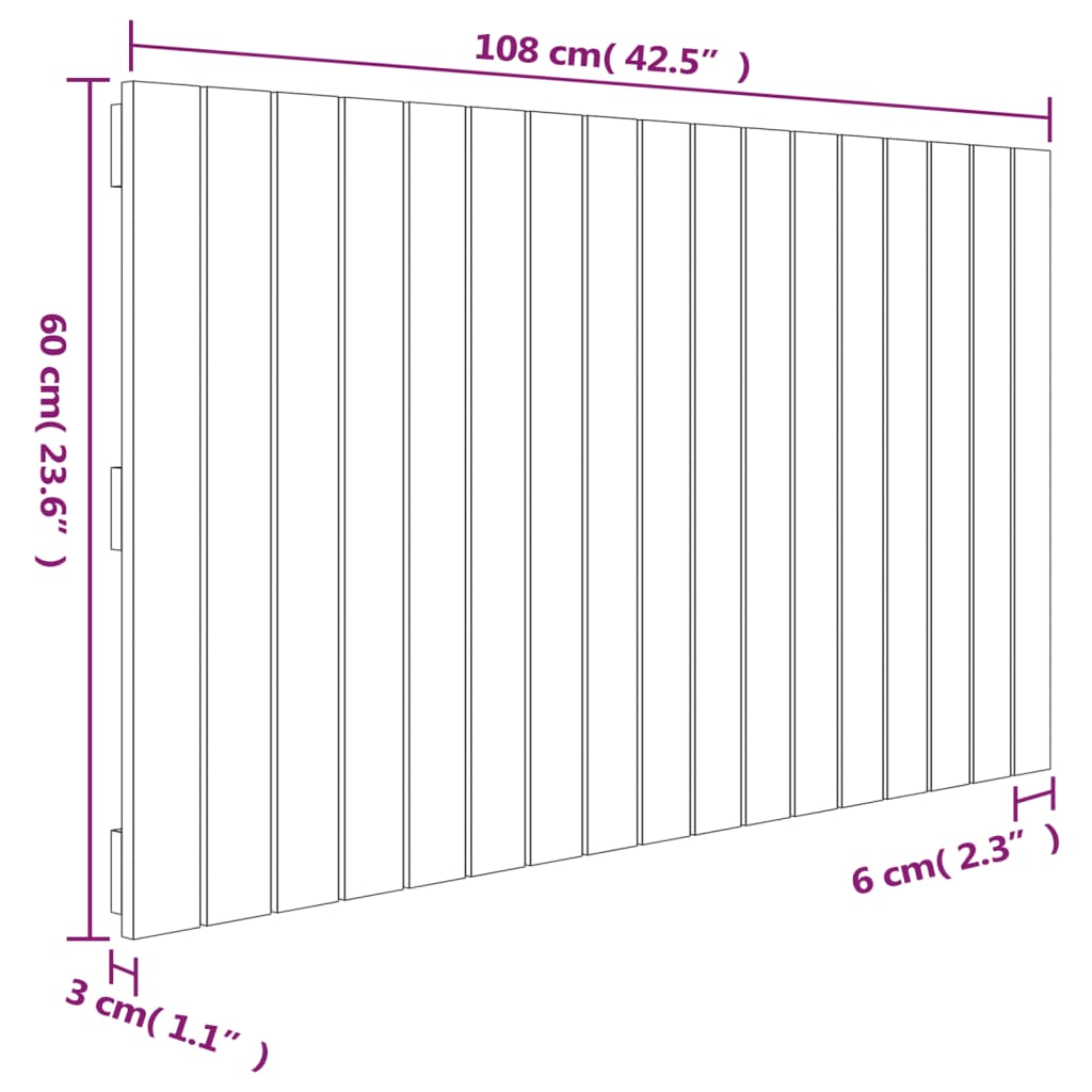 Veggmontert sengegavl hvit 108x3x60 cm heltre furu