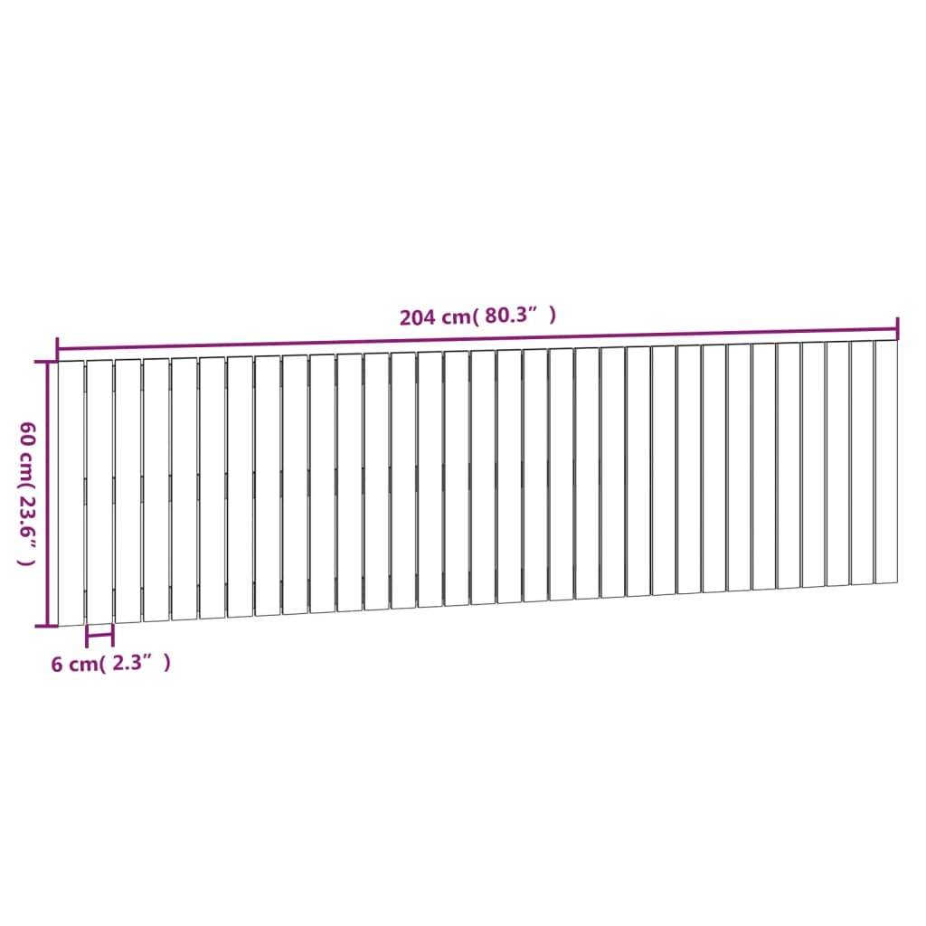 Veggmontert sengegavl hvit 204x3x60 cm heltre furu
