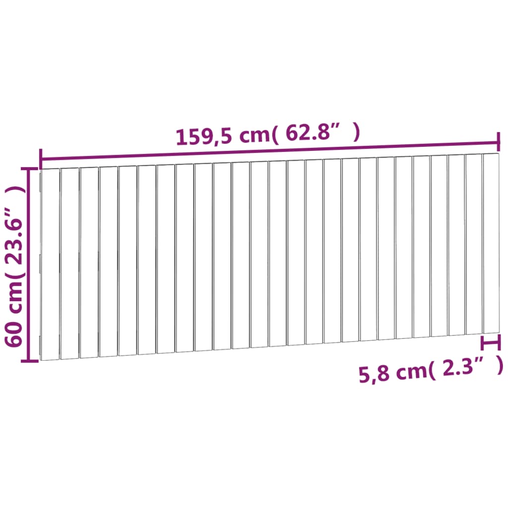 Veggmontert sengegavl hvit 159,5x3x60 cm heltre furu