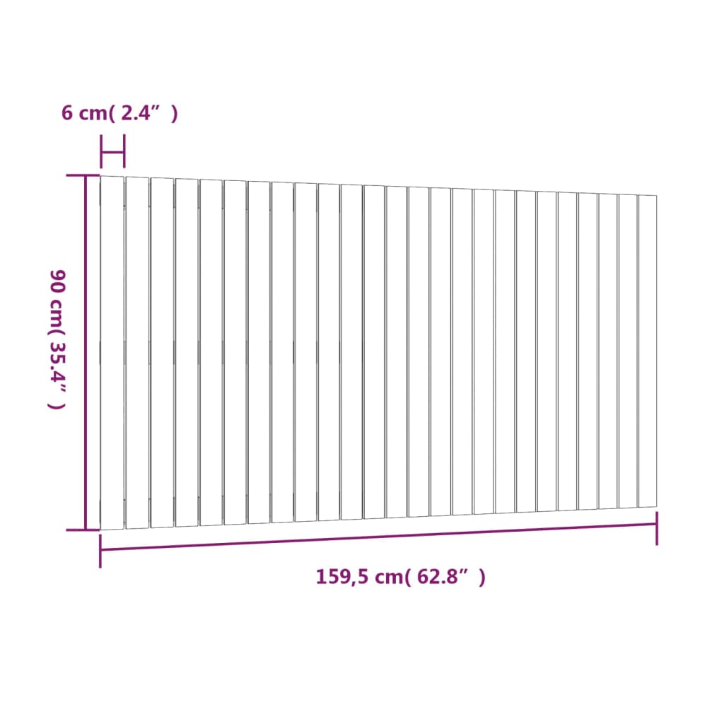 Veggmontert sengegavl hvit 159,5x3x90 cm heltre furu