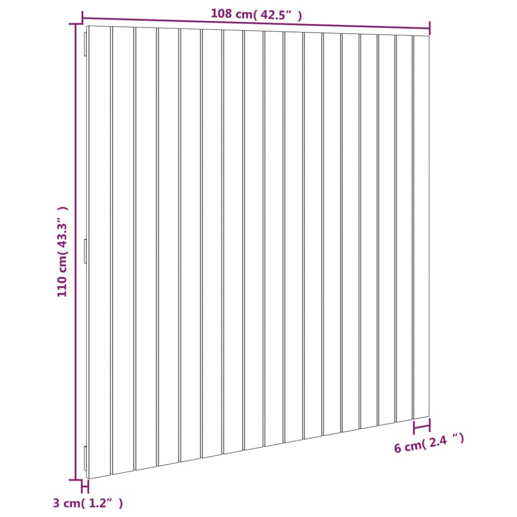 Veggmontert sengegavl svart 108x3x110 cm heltre furu