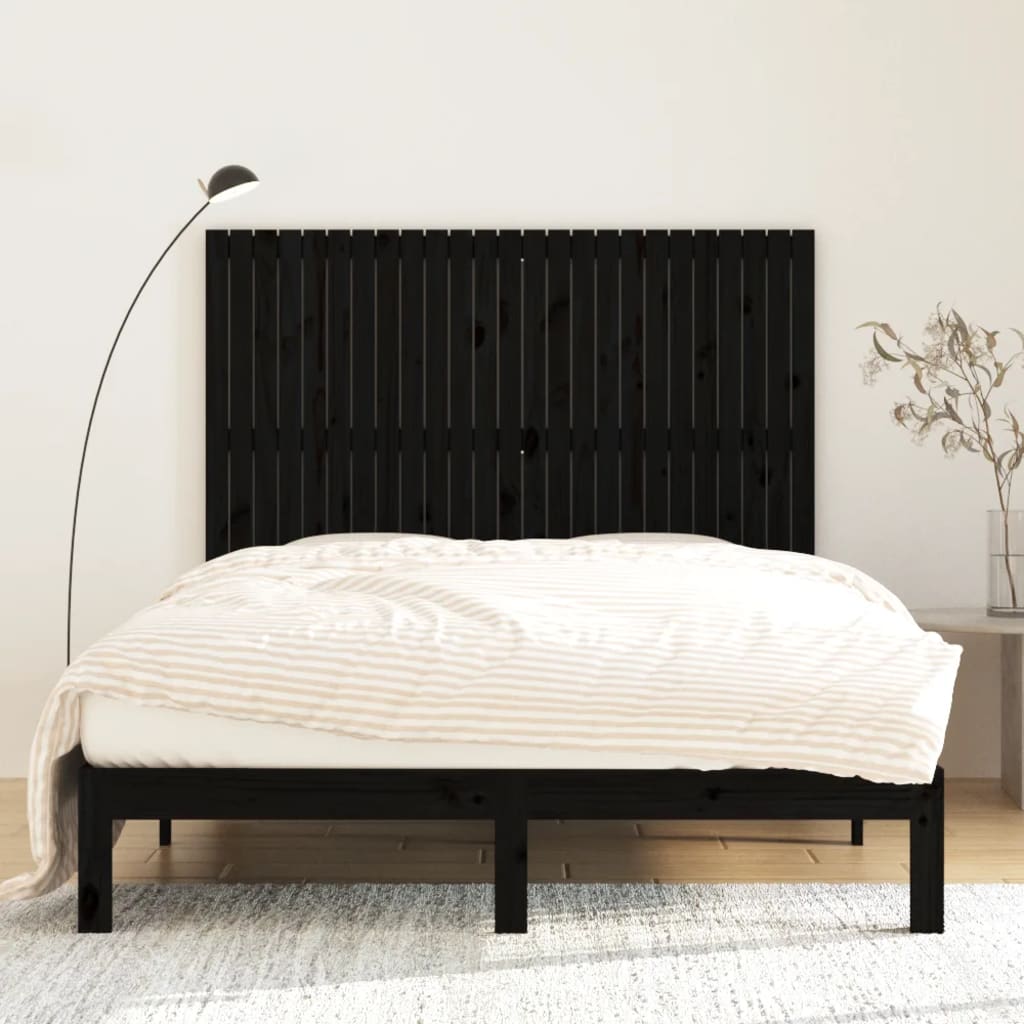 Veggmontert sengegavl svart 159,5x3x110 cm heltre furu