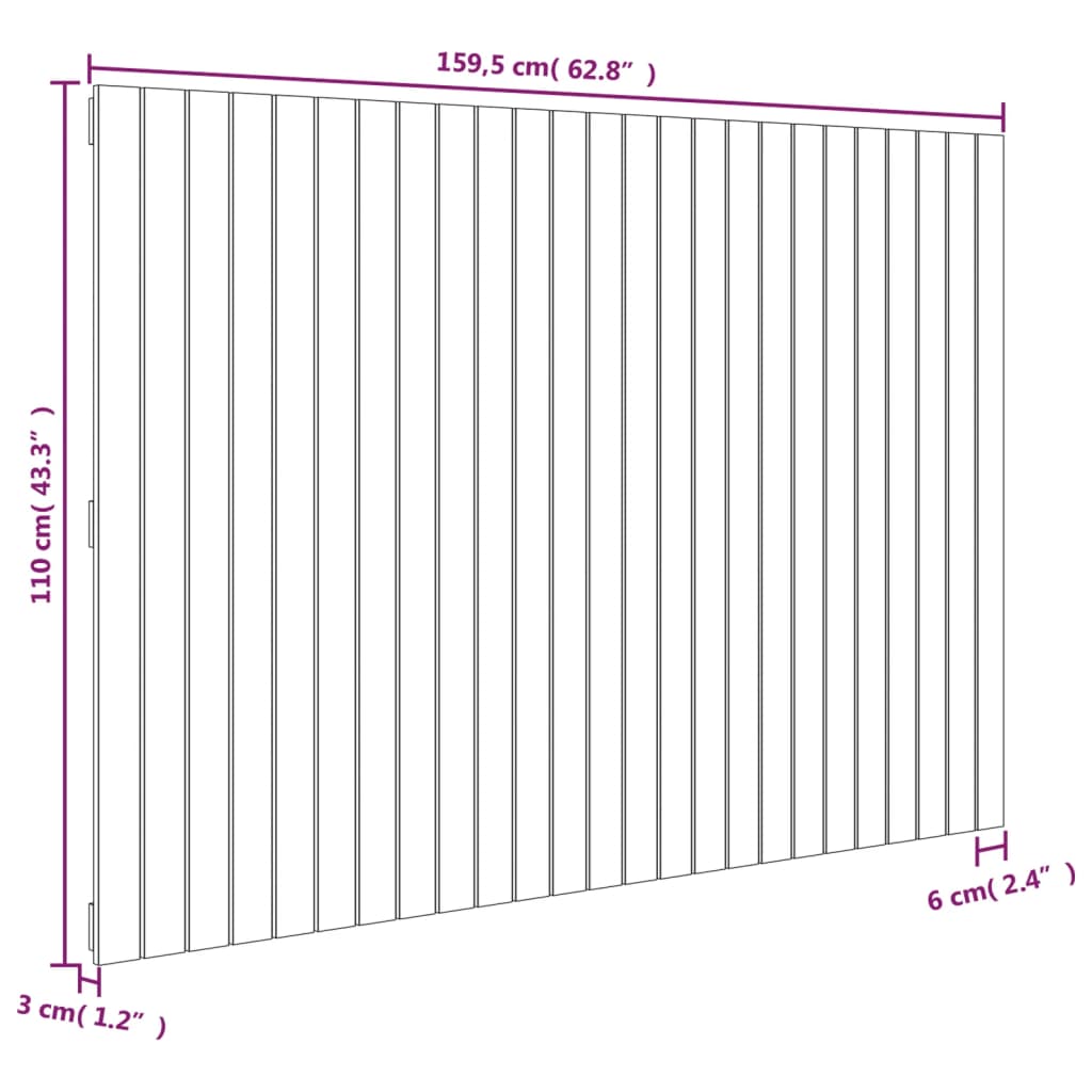 Veggmontert sengegavl svart 159,5x3x110 cm heltre furu