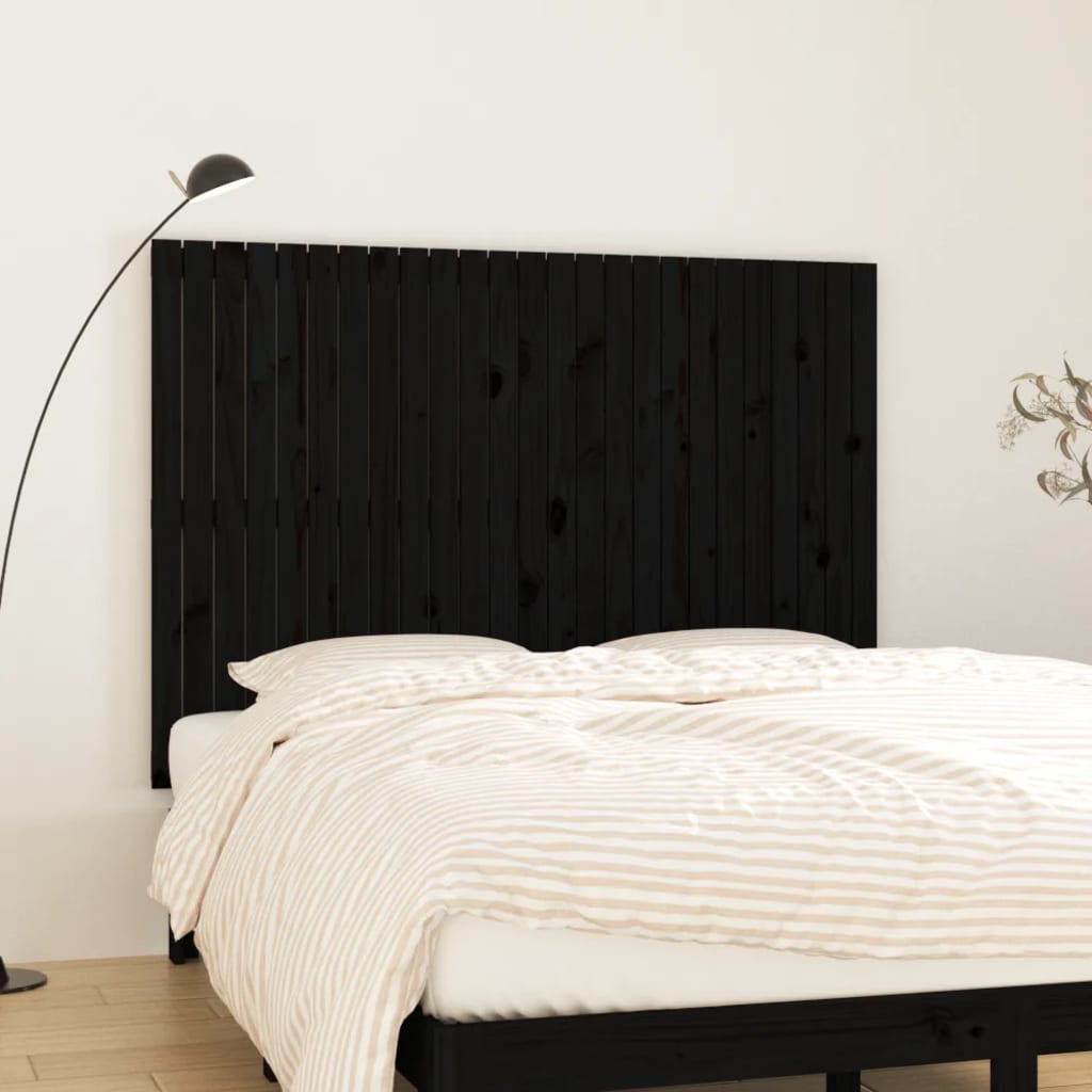 Veggmontert sengegavl svart 159,5x3x110 cm heltre furu