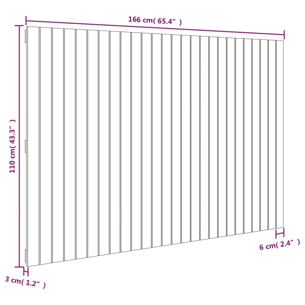 Veggmontert sengegavl hvit 166x3x110 cm heltre furu