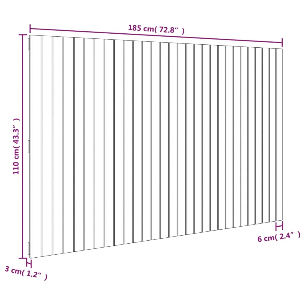 Veggmontert sengegavl hvit 185x3x110 cm heltre furu