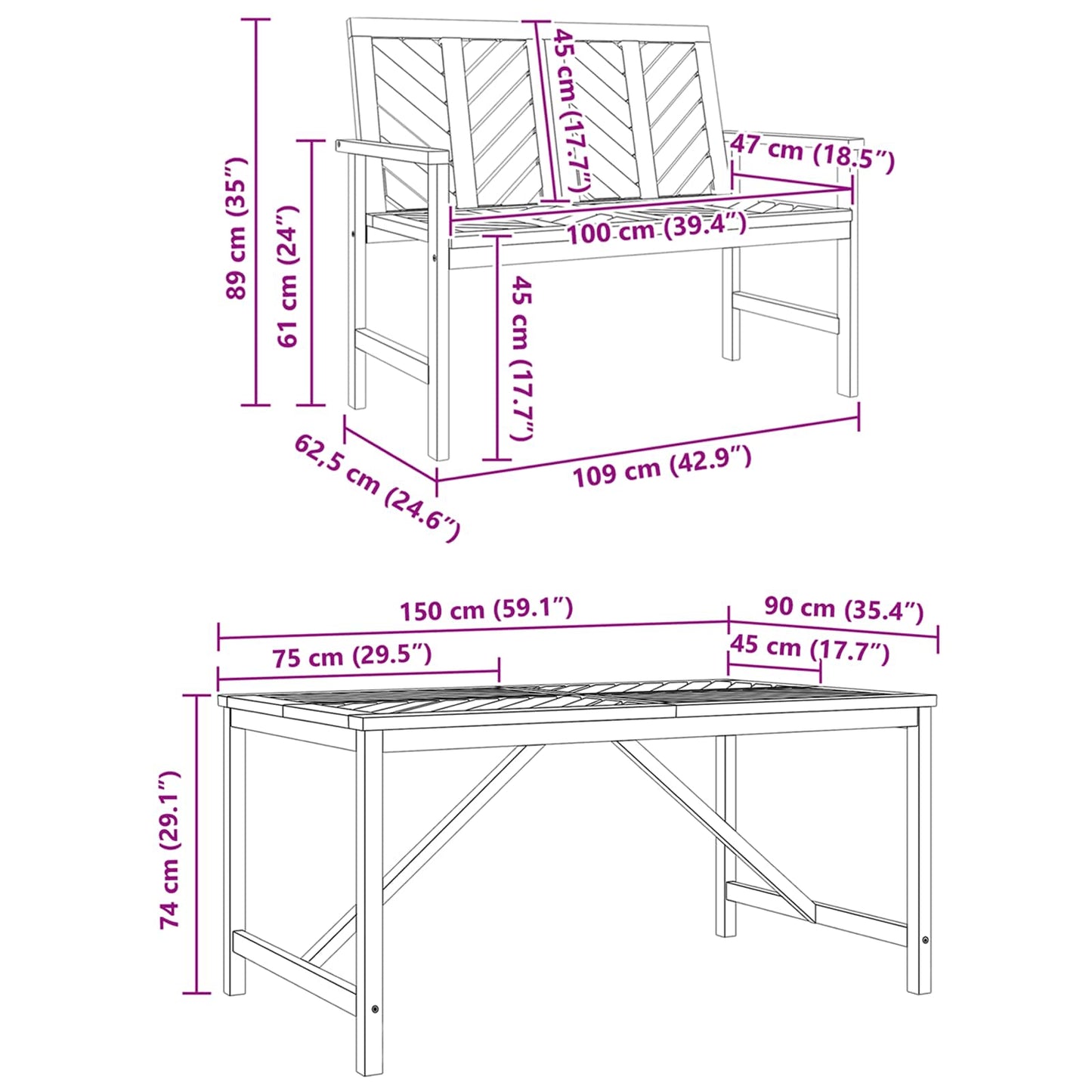 Hage Spisegruppe 3 stk. Brun Solid akasietre