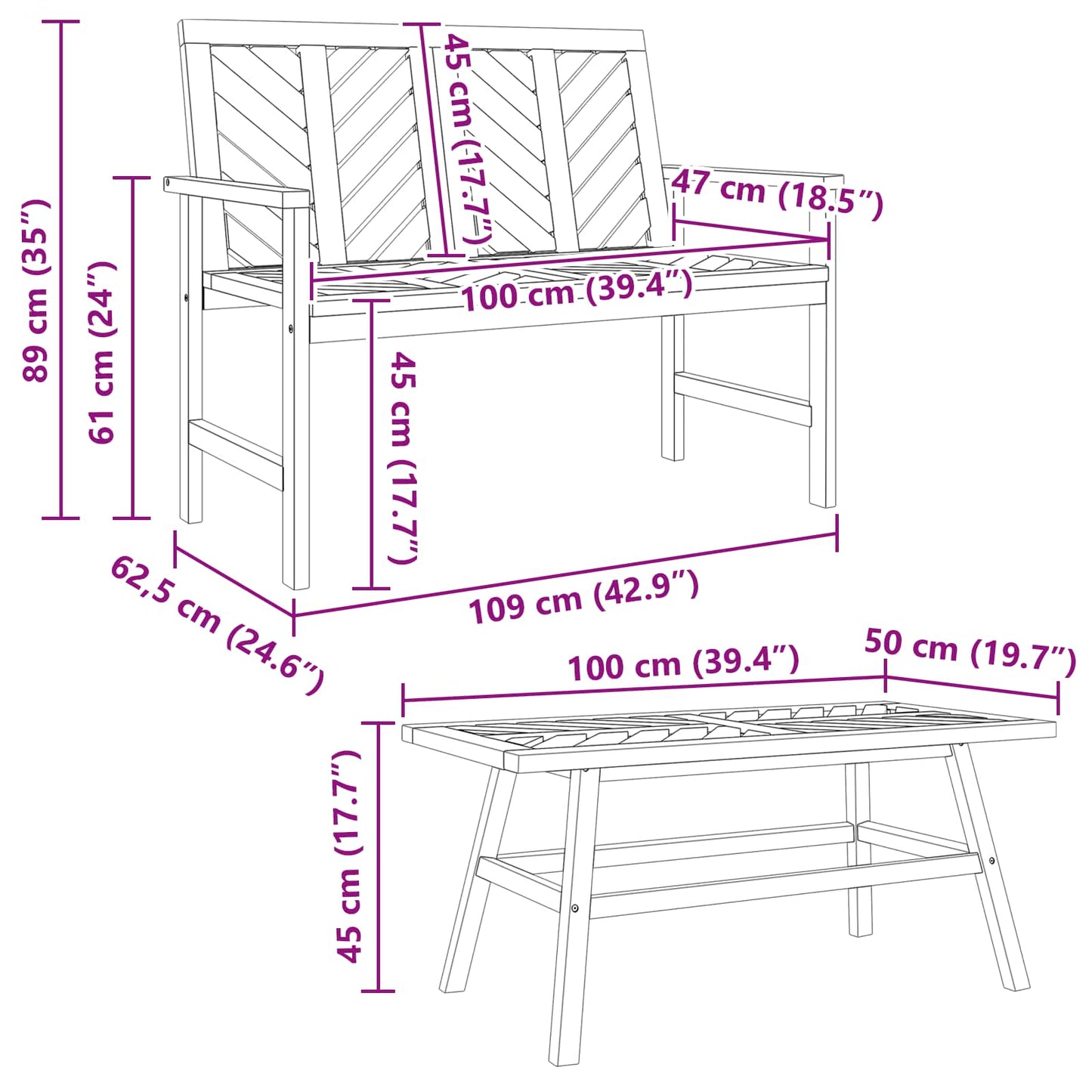Hage lounge sett 3 pcs Brun Solid akasietre