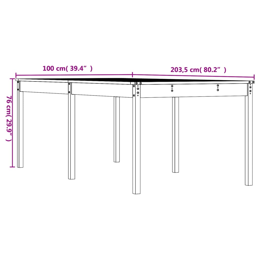 Hagebord 203,5x100x76 cm heltre furu