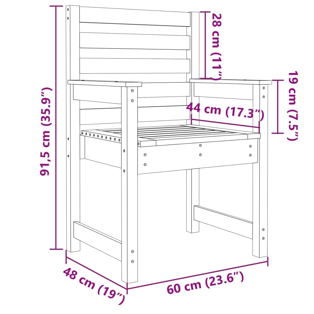 Hagestoler 2 stk hvit 60x48x91 cm heltre furu